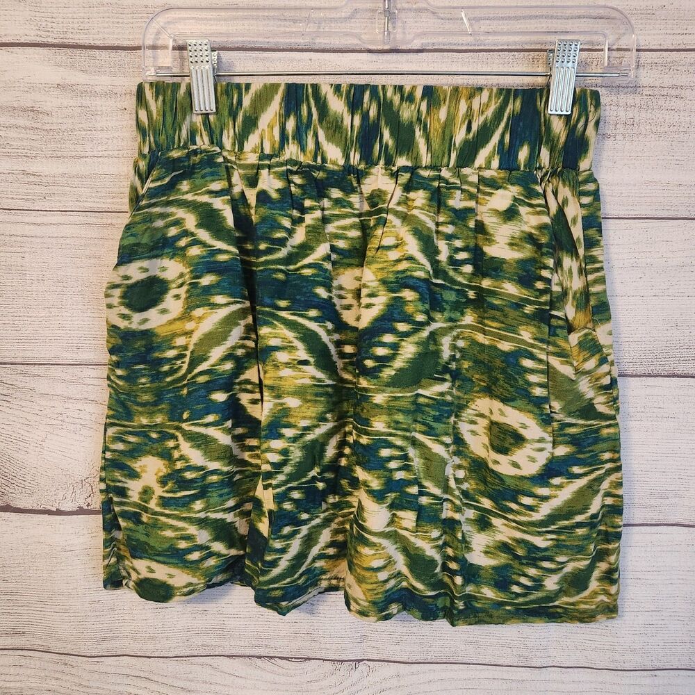 6 Degrees Small Green Abstract Print Skirt Boho Resort Summer